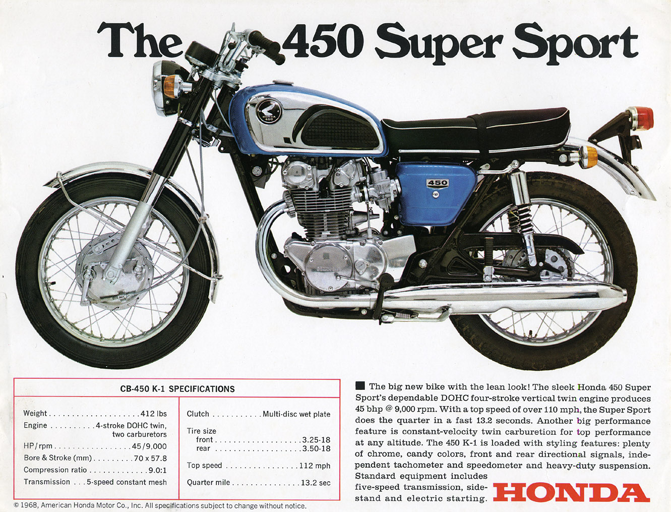 original 1968 brochure for the CB450K1